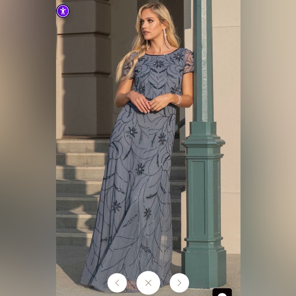 Embellished Slate Blue Evening Gown - Brand